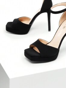 Women Rhinestone High Platform Heeled Sandals, Ankle Strap Open Toe High Stilettos Party Dress Sandals, For Wedding, Party, Prom - BLACK/NUBUCK - View 8