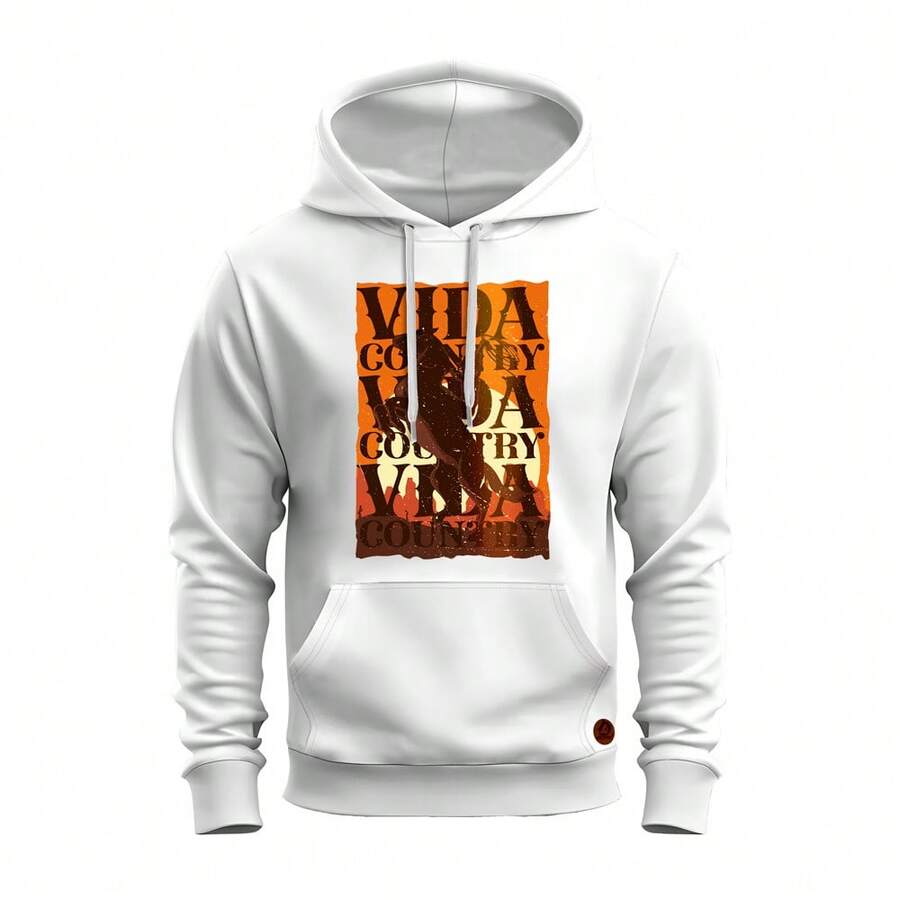 Sweatshirt Cold Weather Kangaroo Printed Cotton Country Life Chicote - White - View 1