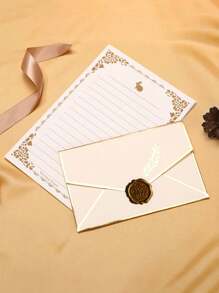 16 stuks/set: 3 stuks veerfolie enveloppen, 3 stuks waszegels, 10 stuks briefpapier, geschikt voor bruiloft, diploma-uitreiking, verjaardag, feest, Valentijnsdag, uitnodigingskaarten, folie veer enveloppen en papier in bulk