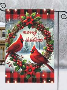 1 Peça Bandeira de Jardim Flor de Bispo Vermelha de Natal - Bandeira de Boas-Vindas Comemorativa de Poliéster, Impressão Bidirecional Multifuncional de Feriado, 45 x 30 cm, Decoração Externa para as Estações de Outono, Inverno, Halloween, Ação de Graças e Natal