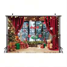 1pc, Kerst Fotografie Achtergrond Winter Kerst Raam Open Haard Decoratie Achtergrond Kerstfeest Banner Decoraties Foto Achtergronden Kerst Fotohokje Rekwisieten Achtergrond, Kerst