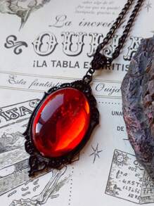 1pc Vintage Gothic Vampire Necklaces Women Blood Red Embossed Quartz Pendant Necklace Dark Hot Girl Necklaces Collar Chain Jewelry
