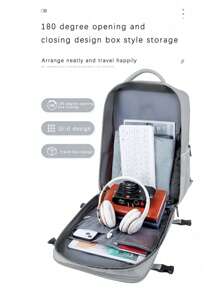 热销大容量旅行背包，适合男女商务、通勤、休闲背包、多隔层背包、笔记本电脑包、背包释放扣装饰功能背包笔记本电脑背包商务旅行防盗超薄耐用笔记本电脑背包防水大学学校电脑包，适合男女 15.6 英寸笔记本电脑 - 灰色 - 查看 5