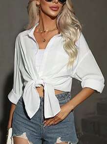 Camicia formale oversize con bottoni, spalle larghe, stile boyfriend, con tasche, manica lunga per donna