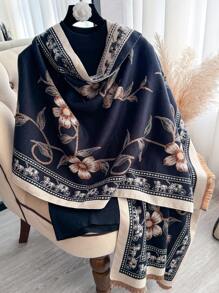 1pc New Simple Floral Pattern Jacquard Faux Cashmere Warm Scarf For Women, Fashion Autumn Winter Shawl Suitable For Decoration Accessories Women - Multicolor - View 9