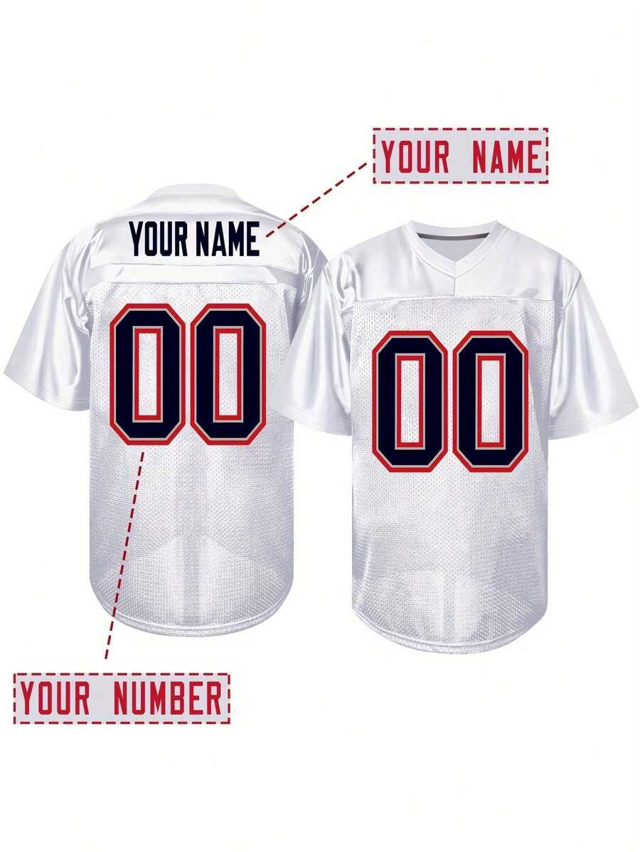 Áo bóng bầu dục Mỹ thêu tên và số theo yêu cầu dành cho nam, cổ chữ V màu trắng New England, tay ngắn, cá nhân hóa, chơi trò chơi tiệc, tập luyện, thi đấu, thể thao, tự làm, size S-XXL - trắng - Xem 1