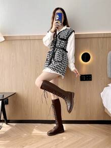 2025秋冬新款棕色平底过膝马靴女系带修身加大码43高筒靴 - 棕色 - 查看 7