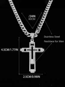 1pc Men's Fashion Hollow Cross Pendant Necklace - Silver - View 2