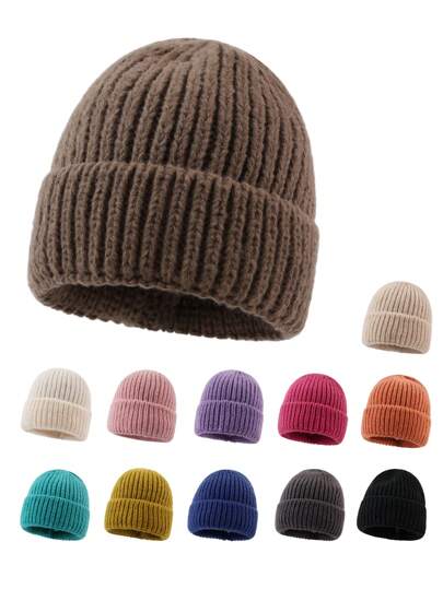 1 件女士超大厚针织帽，宽松保暖耳罩帽，适合秋冬季，适合圆脸秋季配饰