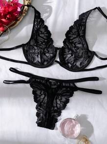 Bộ đồ lót gợi cảm 2 món cho nữ, áo ngực có gọng ren và quần lót khi đi chơi, phong cách Baddie - màu đen - Xem 5