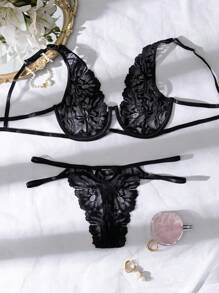 Bộ đồ lót gợi cảm 2 món cho nữ, áo ngực có gọng ren và quần lót khi đi chơi, phong cách Baddie - màu đen - Xem 4