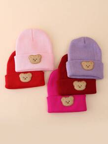 1pc Kids Bear Design Knitted Beanie Hat, Warm Winter Head Cap For Boys & Girls - Multicolor - View 4