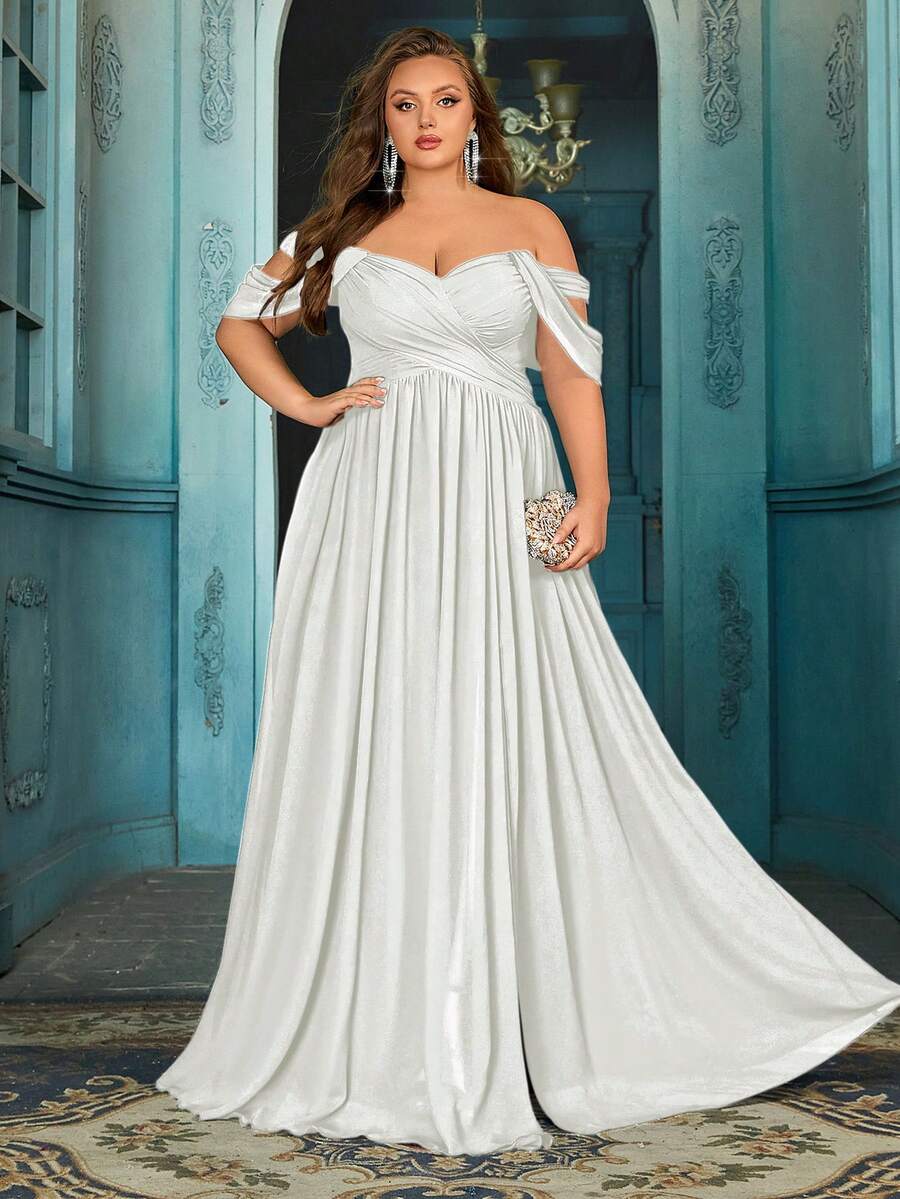 QOQ Plus Size Bridesmaid Dress, Summer High-End Women's Formal Dress, Romantic Wedding, Formal Event, Wedding Guest Solid Color Chiffon Maxi Dress - White - View 1