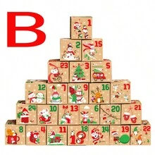24 piezas/set Calendario de Adviento Caja de regalo de caramelos Cuenta regresiva navideña Caja de regalos con números del 1 al 24 Empaque impreso en 6 lados Se puede colocar en cualquier lugar Hermosa decoración de mesa Caja de papel - Multicolor - Ver 7