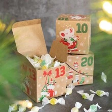 24 piezas/set Calendario de Adviento Caja de regalo de caramelos Cuenta regresiva navideña Caja de regalos con números del 1 al 24 Empaque impreso en 6 lados Se puede colocar en cualquier lugar Hermosa decoración de mesa Caja de papel - Multicolor - Ver 8
