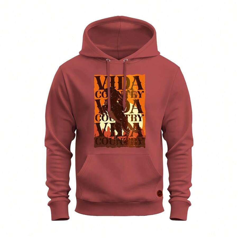 Sweatshirt Cold Weather Kangaroo Printed Cotton Country Life Chicote - Maroon - View 1