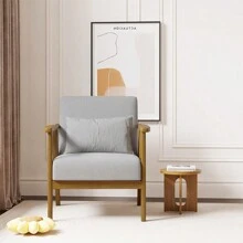 Nalupatio Mid-Century Modern Accent Chair With Solid Wood Frame, Upholstered Wood Reading Arm Chair With Waist Pillow & Soft Cushion, Lounge Chair For Living Room, Bedroom, Balcony