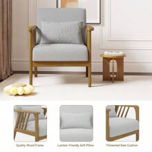 Nalupatio Mid-Century Modern Accent Chair With Solid Wood Frame, Upholstered Wood Reading Arm Chair With Waist Pillow & Soft Cushion, Lounge Chair For Living Room, Bedroom, Balcony