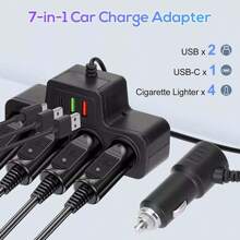Black ABS Material Car Charger With 2 USB Ports And PD Fast Charging Port, QC3.0 Multi-Function Car Power Distributor With 7 Sockets, Suitable For 12-24V Vehicles, Auto Accessories - Black - View 3
