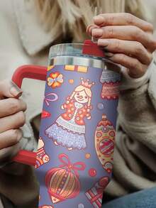 1 件圣诞汽车杯现代简约保温水杯，40 盎司 | 玻璃杯，圣诞卡通女孩，圣诞袜印花，适用于冰茶、水、咖啡，适合汽车杯架、圣诞节玻璃杯 - 多色 - 查看 6