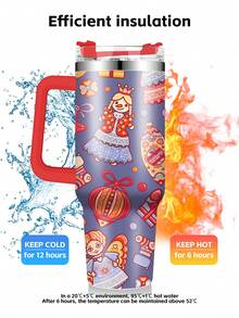 1 件圣诞汽车杯现代简约保温水杯，40 盎司 | 玻璃杯，圣诞卡通女孩，圣诞袜印花，适用于冰茶、水、咖啡，适合汽车杯架、圣诞节玻璃杯 - 多色 - 查看 4