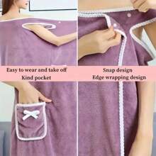 1pc Wearable Bath Towel, Bowknot Coral Velvet Bath Skirt For Adults, Water Absorption, Quick Drying, Bath Towel, No Hair Loss, Bath Supplies