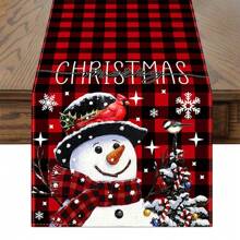1Pc,Christmas Table Runner,Holiday Dresser Scarves, Snowman Xmas Tree Snowflake Rustic Wood Tablerunner For Kitchen CoffeeDining Bedroom Living Room Dinner Scarf Decor