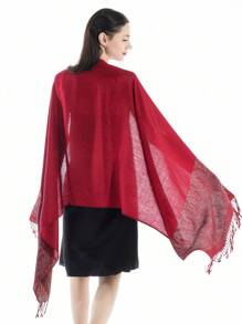 1件女士佩斯利花纹提花围巾/披肩，适合秋冬季日常佩戴。 - 玫紅色 - 查看 7