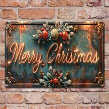 12 英寸 X8 英寸复古金属“圣诞快乐”标志，乡村风格铁艺墙饰，适合家庭和商业装饰，非常适合车库、咖啡厅、酒吧和男人窝 - 彩色 - 查看 1