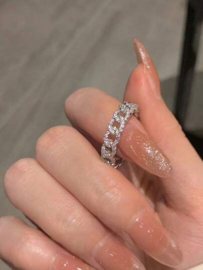 1 件女士婚礼珠宝新款新娘伴娘戒指，奢华哥伦比亚戒指，纯色编织素色戒指，可调节开放式设计，适合派对、婚礼、日常佩戴 - 合金万圣节