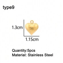 1 件装 10 款金属心形小盒吊坠 DIY 爱心金色项链配件适用于珠宝制作手链吊坠装饰用品 - 金色 - 查看 3