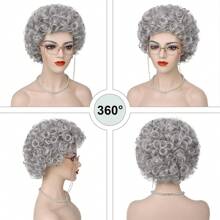 老奶奶假发，适合100天开学季，短款灰色卷发奶奶假发，银色老奶奶假发，适合老年女性角色扮演派对和母亲节使用。 - 淺灰色 - 查看 6