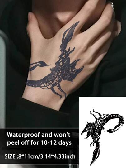 1 件蝎子临时纹身防水防汗持续 1-2 周逼真草本汁不反光防摩擦仿黑色假纹身男女纹身贴纸适用于手臂、胸部、腰部、背部、腹部、腿部、颈部、手指、耳朵现代人体艺术