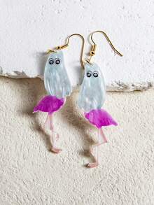 Hoa tai đính hạt hình con hồng hạc ngộ nghĩnh bằng gỗ Acrylic thủ công, hoa tai thả hình động vật cho phụ nữ và trẻ em gái, quà tặng tiệc bãi biển mùa hè - Mẫu nước hoa hồng hạc ma màu đỏ - Xem 8