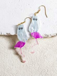 Hoa tai đính hạt hình con hồng hạc ngộ nghĩnh bằng gỗ Acrylic thủ công, hoa tai thả hình động vật cho phụ nữ và trẻ em gái, quà tặng tiệc bãi biển mùa hè - Mẫu nước hoa hồng hạc ma màu đỏ - Xem 7