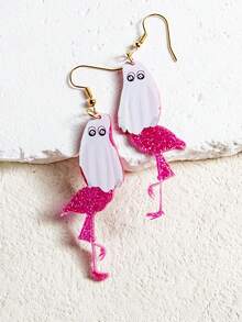 Hoa tai đính hạt hình con hồng hạc ngộ nghĩnh bằng gỗ Acrylic thủ công, hoa tai thả hình động vật cho phụ nữ và trẻ em gái, quà tặng tiệc bãi biển mùa hè - Mẫu nước hoa hồng hạc ma màu đỏ - Xem 3