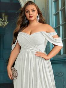 QOQ Plus Size Bridesmaid Dress, Summer High-End Women's Formal Dress, Romantic Wedding, Formal Event, Wedding Guest Solid Color Chiffon Maxi Dress - White - View 7