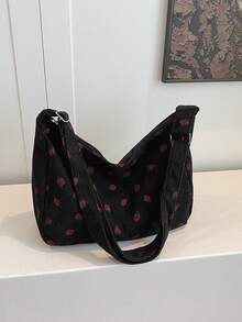 草莓多色时尚新款单肩斜挎包、手提包、通勤包、购物手提包 - 黑色 - 查看 4