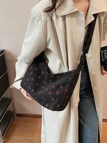 草莓多色时尚新款单肩斜挎包、手提包、通勤包、购物手提包 - 黑色 - 查看 1