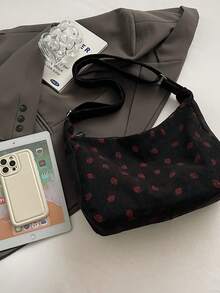 草莓多色时尚新款单肩斜挎包、手提包、通勤包、购物手提包 - 黑色 - 查看 5