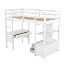 MONDAWE Twin Size Loft Bed With Built-In Desk With Two Drawers, And Storage Shelves