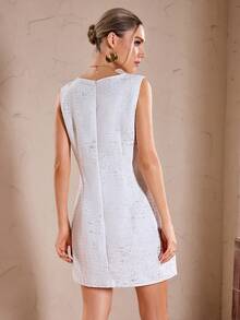 Sollinarry Damen Kleid Einfarbig, ärmelos, taillenbetonendes Passform - Weiss - Übersicht 2