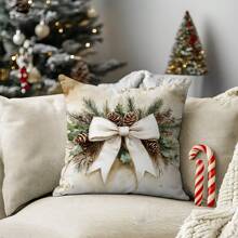 1 Vỏ gối trang trí Giáng sinh hình cây thông Noel tối giản họa tiết kẻ caro, vải nhung đào mềm mại, in một mặt, vỏ gối 40*40/45*45/50*50CM, quà tặng Giáng sinh - Nhiều màu - Xem 5