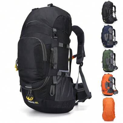 60L Waterproof Backpack Rucksack Large Trekking Bag For Outdoor Camping Hiking Travel Bag Large Capacity Camping Backpack, Climbing Backpacks Outdoor Sport Hiking Trekking Shoulder Bags With Waterproof Rain Cover