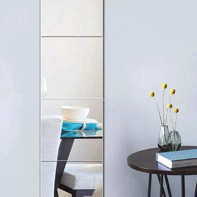 4 pièces/set Autocollant mural miroir en PMMA, autocollant de décoration de pièce carré classique pour la maison