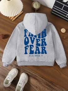 1pc Tween Girls Casual Graphic Print Pullover Fleece Hoodie, Autumn/Winter, Designed For Adventurous Young Souls "Belief Over Fear" Sweatshirt