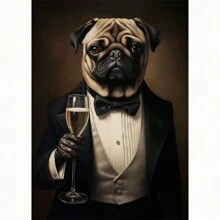 1 Stück Tierportrait Leinwandmalerei Hund als König verkleidet, lustige Poster und Drucke Wandkunst Bilder für Wohnzimmer Dekoration ohne Rahmen