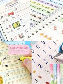4pcs Math, Alphabet, Number Drawing, Arithmetic And Early Learning Practice Notebooks - Multicolor - View 4