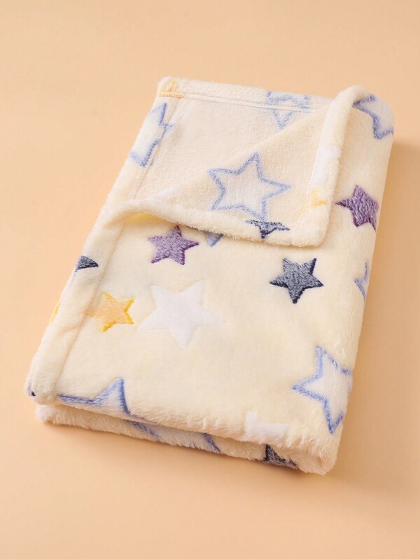 1pc Star Pattern Baby Plush Receiving Blanket, Newborn Flannel Supersoft Warm And Breathable Stroller Cover Quilt For Infant Toddler Travel Use Love Valentine