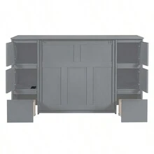 Twin Size Murphy Bed With Drawers, Cabinets And USB Ports, Gray - Gray+MDF+LVL+Twin as Pic - View 13